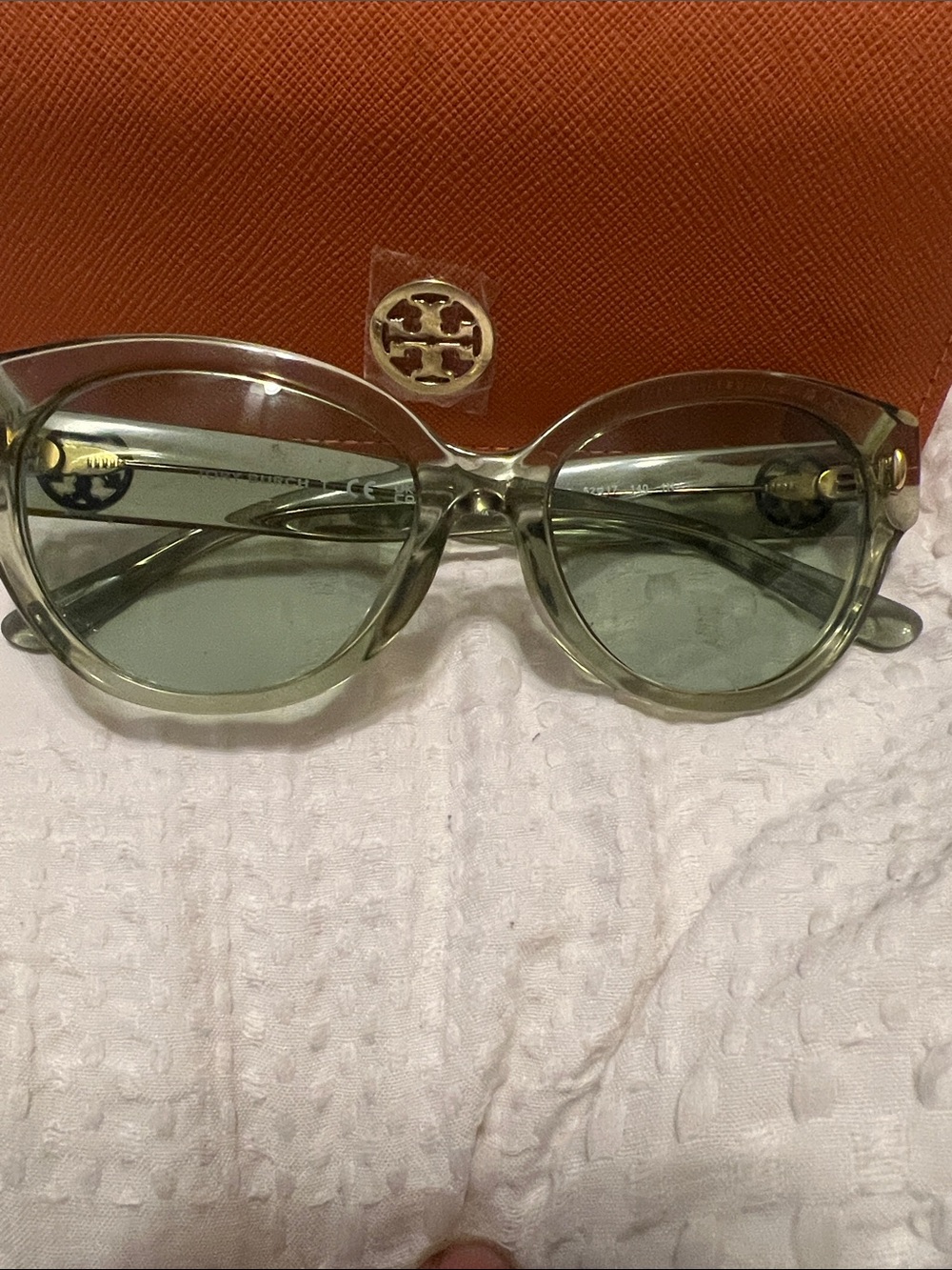 Tory Burch Translucent Green Cat-Eye Sunglasses with Gold Accents